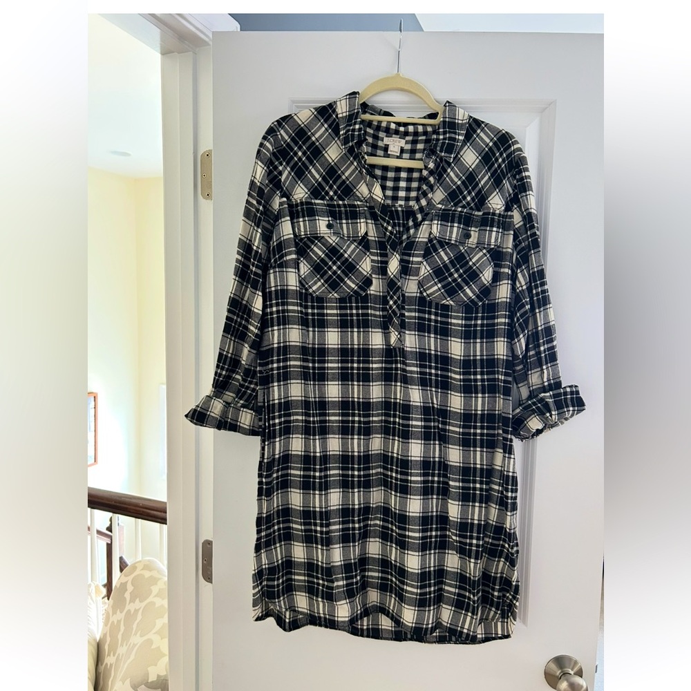 J. Crew Factory Black + White Flannel Shirt Dress